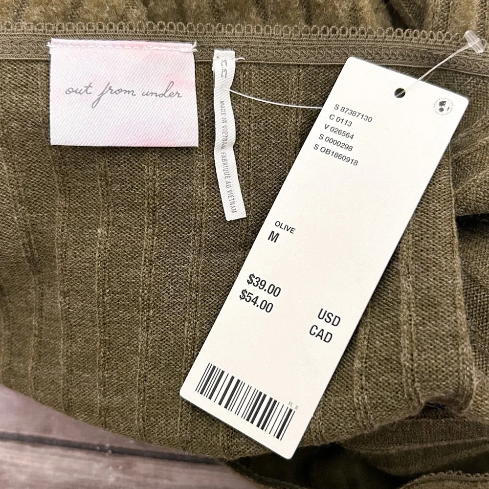 Out From Under Olive Green Lila Ribbed Faux Wrap Brushed V Neck Lounge Top NWT